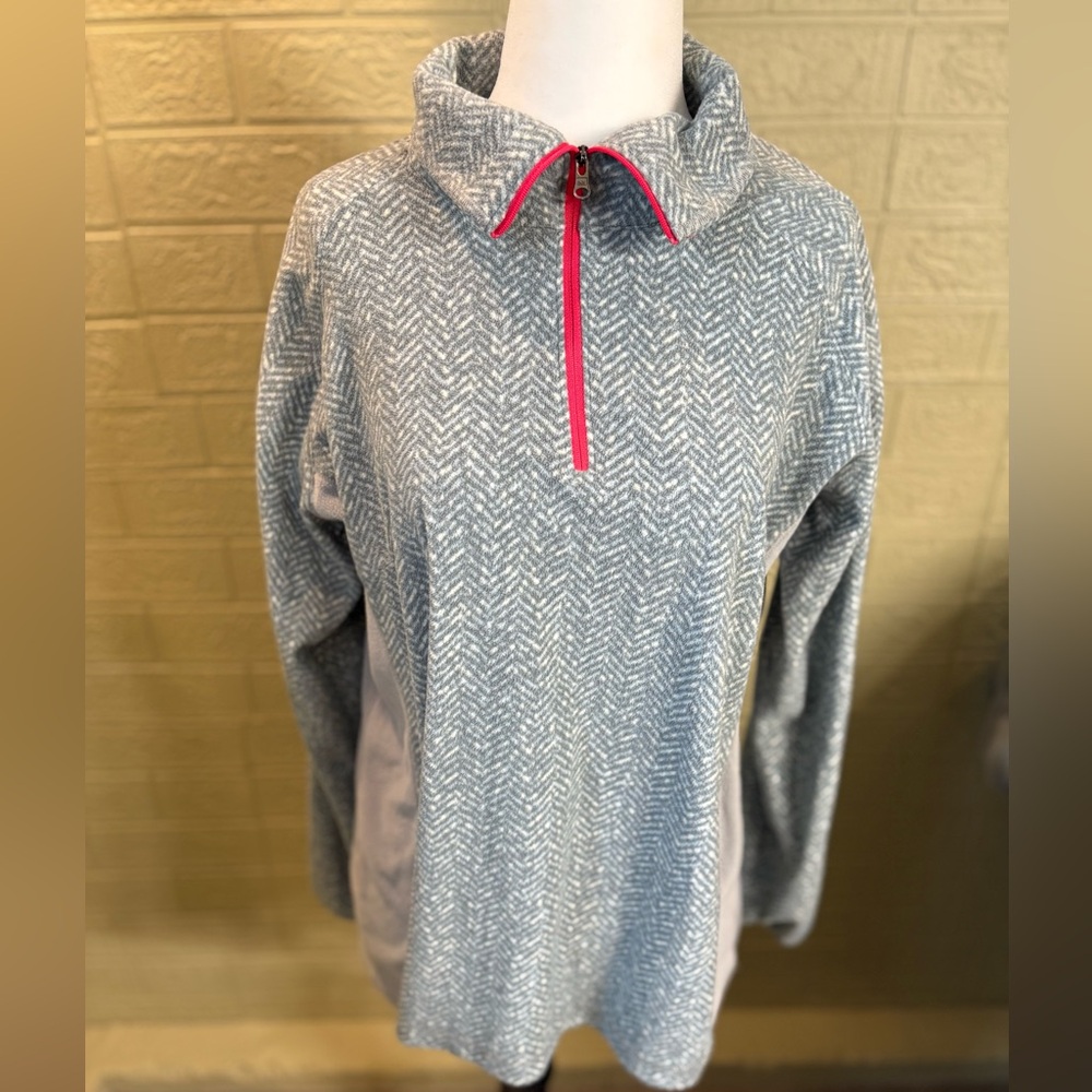 Women's Gray and Pink Quarter-Zip Sweater